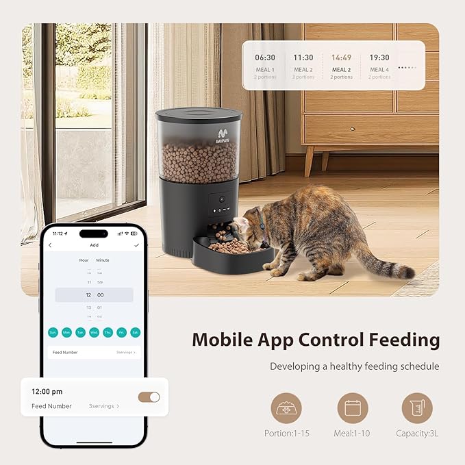 Automatic Cat Feeder with Camera, 1080P HD AI Pet Recognition Recording, 5G WiFi APP Remote Control, Timed Programmable Food Dispenser, Two-Way Audio, with Night Vision Function and Desiccant