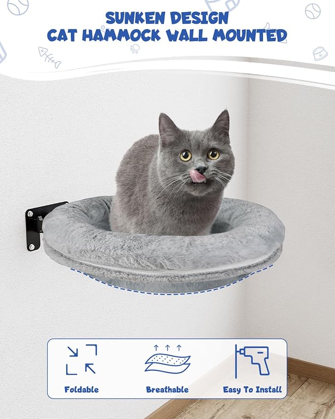 Double Cat Desk Bed, 360° Rotating Elevated Desk Cat Bed, Adjustable Raised Desk Kitten Bed Up to 80 LBS, Washable Soft Fabric Pet Desks Nest Beds, Cat Hammock Wall Mounted for Office and Game Tables