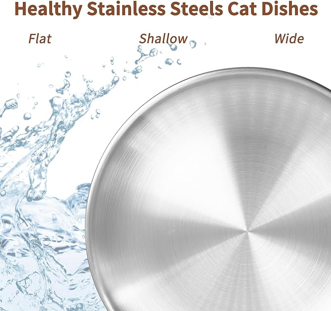 Fhiny 12 PCS Stainless Steel Cat Dish Set, 6.7" Wide Shallow Kitten Feeding Plate Replacement Basic Small Pet Bowl Metal Flat Dish for Stray Cats & Dogs