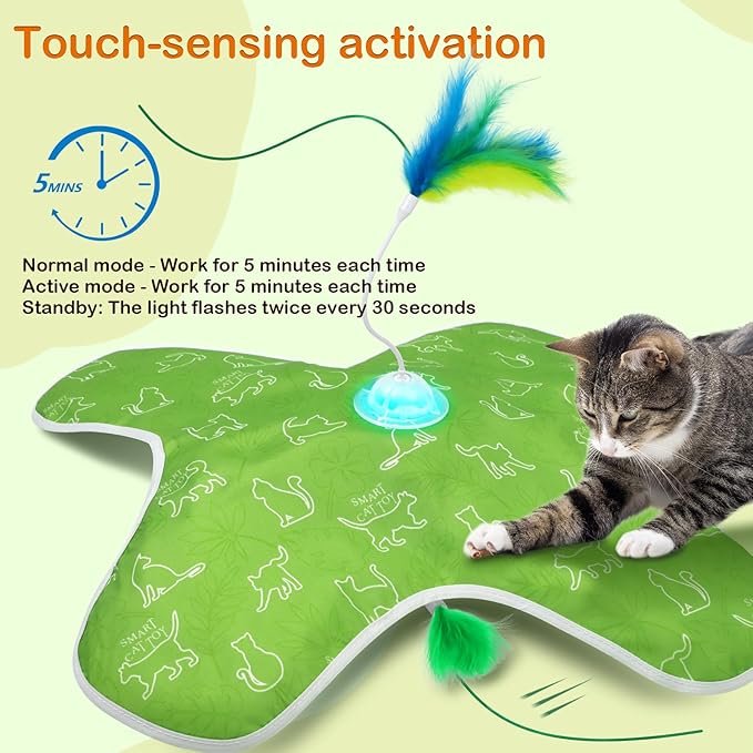 Interactive cat Toys, Indoor cat Hide-and-Seek Toys, Hidden Feather Non-Flipping Doll Cover Design, Cat Toys for Bored Indoor Adult Cats