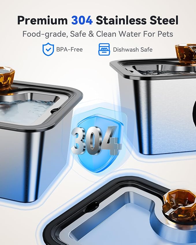 12L/3gal Stainless Steel Large Dog Water Fountain for Large Dog, Electric Pet Water Dispenser with Water Level Window&LED, Cat and Dog Fountain Water Bowl for Multi-Pet Home,Super Quiet