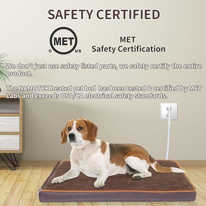 NAMOTEK Outdoor Heated Pet Bed for Cats Dog in Winter with Orthopedic Foam Base Auto Constant Temperature Electric Heating Pad & Waterproof Liner for Dog House Cabin Cot Doorway(31" Lx19 Wx1.7 Th)