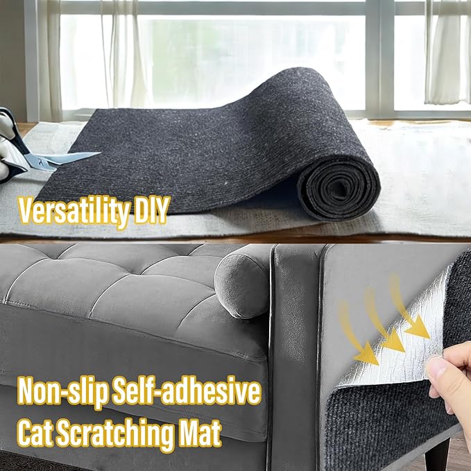 Cat Scratch Couch Furniture Protector, Adhesive Cat Scratch Pad Deterrent for Furniture, DIY Climbing Scratcher for Indoor Cats (Dark Grey, 39.3x15.8 in)