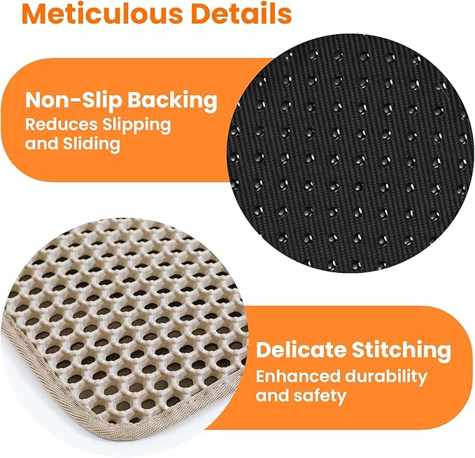 Cat Litter Mat, 24x18 Inches Large Double Layer Honeycomb Cat Litter Trapping Mat, Non Slip Waterproof Urine Proof Cat Litter Box Mat for Floor, Kitty Litter Rug, Cat Supplies, Beige