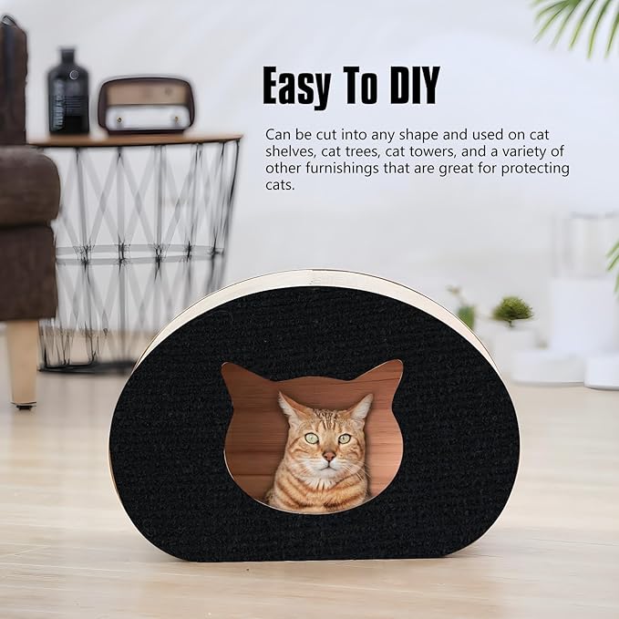 Cat Scratching Mat,Cat Scratch Furniture Protector, Trimmable Self-Adhesive Couch Protector,Carpet Replacement for Tree Shelves, Sofa and Scratching Post (40"x15.8",Black)