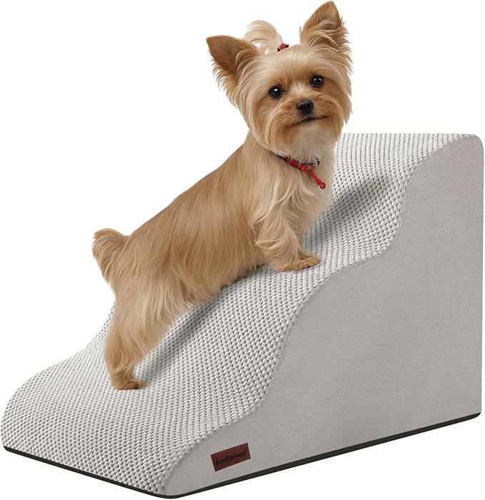 Dog Stairs for Small Dogs,3 Step Dog Ramp for Couch and Bed,Pet Stairs with Non-Slip Bottom for Old Cats,Indoor Pet Steps,Comfort,Durable,15.4" H,Light Grey