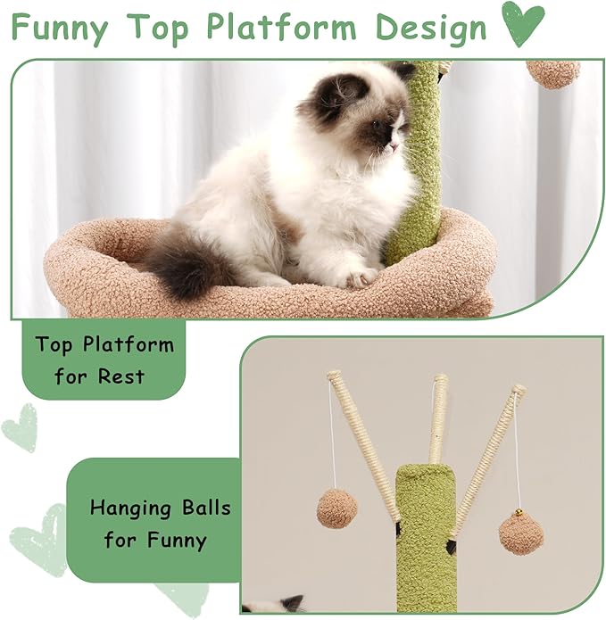 Cat Tree, Multi-Level Cat Tower for Indoor Cats, Cat Condo with Cat Scratching Post and Board, Cat Hammock, Cactus GCT011GY