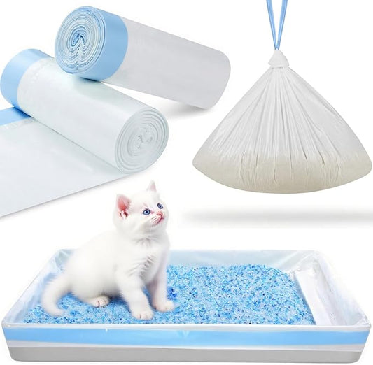 34 Pack Litter Box Liners Compatible with Safe Pets ScoopFree Crystal Pro Cat Litter Box, Large Cat Waste Poop Bags with Drawstring Heavy Duty Tear-free- 37" x 13"(Cardboard NOT Included)