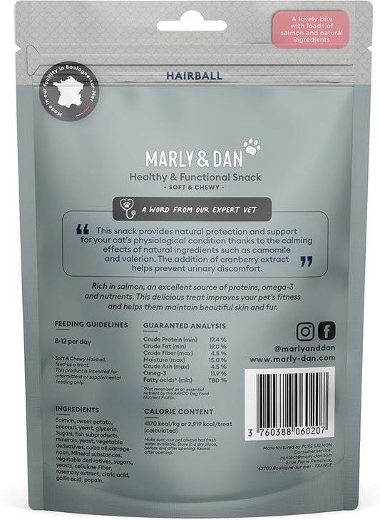 Marly & Dan Salmon Treats for Cats with Brewers Yeast & Coconut, Hairball Recipe, 3-oz Bag