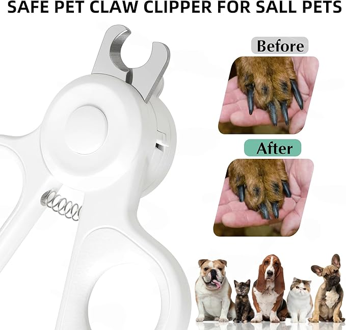 Professional Dog and Cat Nail Clippers with Lights to Illuminate Nails or Blood Lines for Safe Trimming，Sharp Stainless Steel Pet Nail Trimmers with Safety Guard to Avoid Overcutting for Small Animals