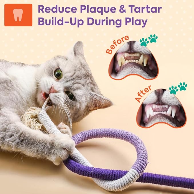 Cat Toys Chew Ropes 3Pcs with Refillable Natural Catnip, Safe Teeth Cleaning Toy for Indoor Kittens Interactive Cat Nip Kitty Toys for All Breeds 27.5 Inches