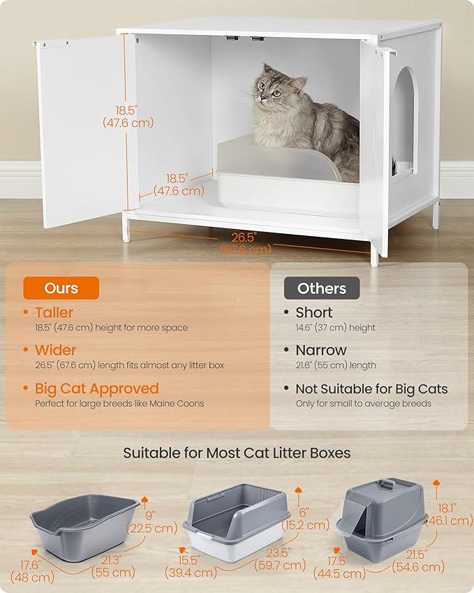 Feandrea Litter Box Enclosure, Modern Cat Litter Box Furniture Hidden, with Handles, Magnetic Locks, Cat House, Side End Table, 28.5 x 19.5 x 23 Inches, Snow White UPCL011W01