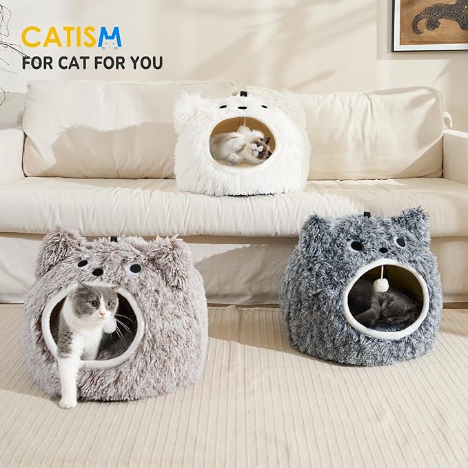 CATISM Cat Bed, Cat Beds for Indoor Cats, Cats Bed Cave for Indoor, Cozy Hooded Beds with Soft Cushion, Removable Washable