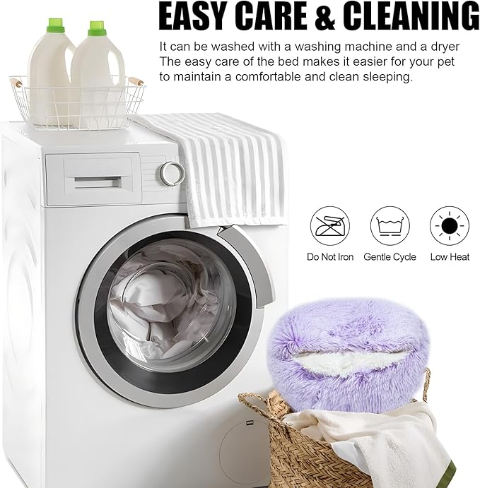 Cat Beds for Indoor Cats,Cat Cave for Puppy and Kitty,Calming Small Dog Bed for Small Dogs with Cover Cave,Cozy Warming Fluffy Washable Anti-Slip Pet Sleeping Bag(24 * 24inch,Purple)