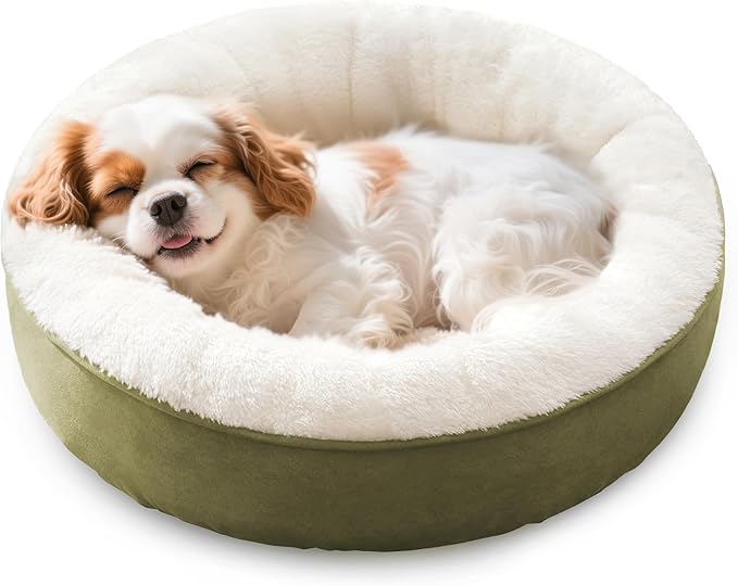 Love's cabin Round Donut Cat and Dog Cushion Bed, 25in Pet Bed for Small or Medium Dogs, Anti-Slip & Water-Resistant Bottom, Soft Durable Fabric Pet Beds, Washable Calming Cat & Dog Bed Olive Green