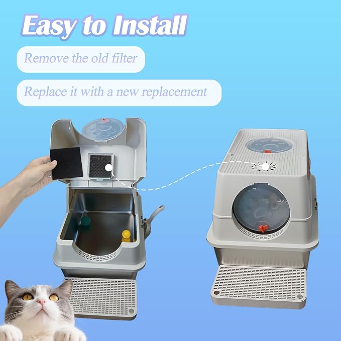 NewKe 6 Pack Activated Carbon Replacement Filters for HAPAW Stainless Steel Litter Box with Lid, Activated Charcoal Filters Compatible with SZEE XL Stainless Steel Litter Box