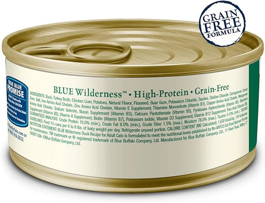 Blue Buffalo Wilderness Natural High-Protein Grain-Free Wet Food for Adult Cats, Duck Paté, 3-oz. Cans, 24 Count
