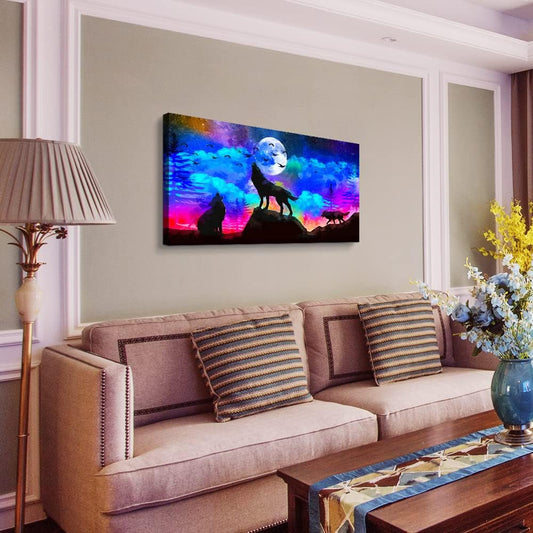 Canvas Wall Art For Living Room Family Wall Decor For Bedroom Modern Office Decorations Animal Wolf Wall Pictures Artwork Blue Starry Sky Scenery Painting Room Canvas Art Prints Home Decor 20" X 40"