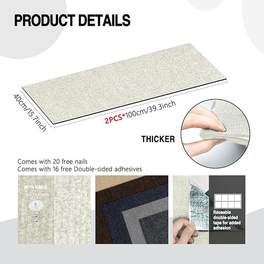 2Pack Total 78.7"x15.8" Cat Scratch Mat for Cat Couch Furniture and Wall Protector | Trimmable Self-Adhesive Carpet Climb Cat Scratcher for Covering Cat Tower and Replacement Pads (Off White)