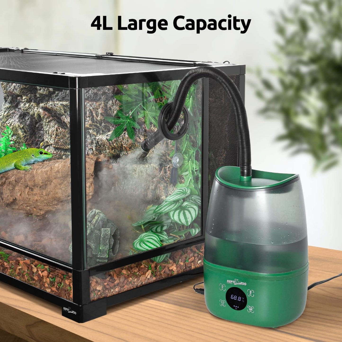 REPTIZOO Reptile Humidifier Fogger, 4L Large Reptile Fogger with Humidity Control, Terrarium Humidifiers with Extended Tube Automatic Reptile Misting System for Reptiles Amphibians Herps Vivarium
