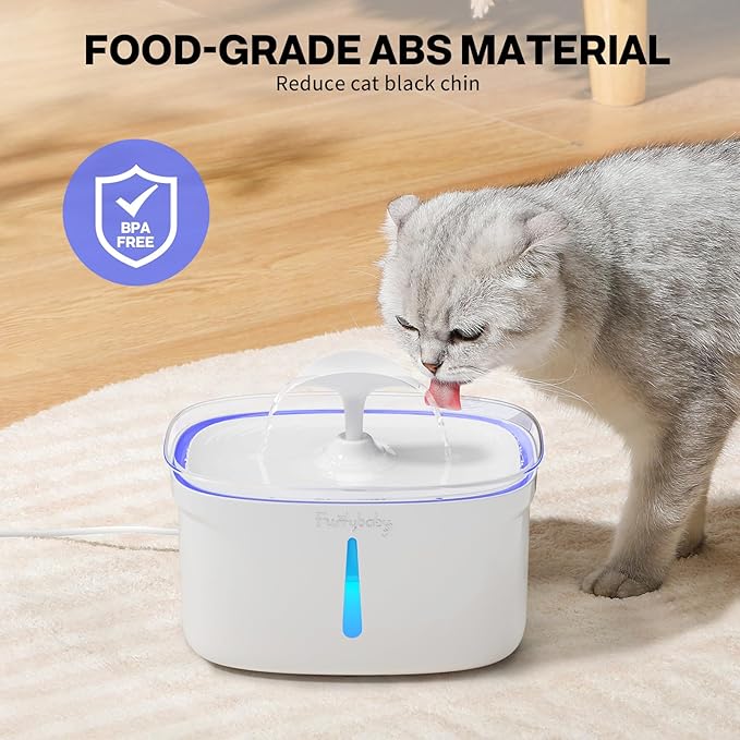 furrybaby Cat Water Fountain - 84oz/2.5L Automatic Pet Water Fountain for Cats Indoor with LED Light and Water Level Window Intelligent Pet Water Dispenser for Cats with Filter (Rectangular, White)