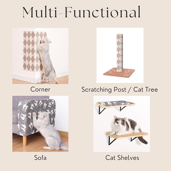 Set of Two 39.4’'x15.8’’ Trimmable DIY Upholstery Cat Anti-Scratch Mat - Asisumption Self-Adhesive Pads for Carpet, Cat Tree Shelves Replacement, Cat Climbing Walls and Couch Protector (Grey Cats)