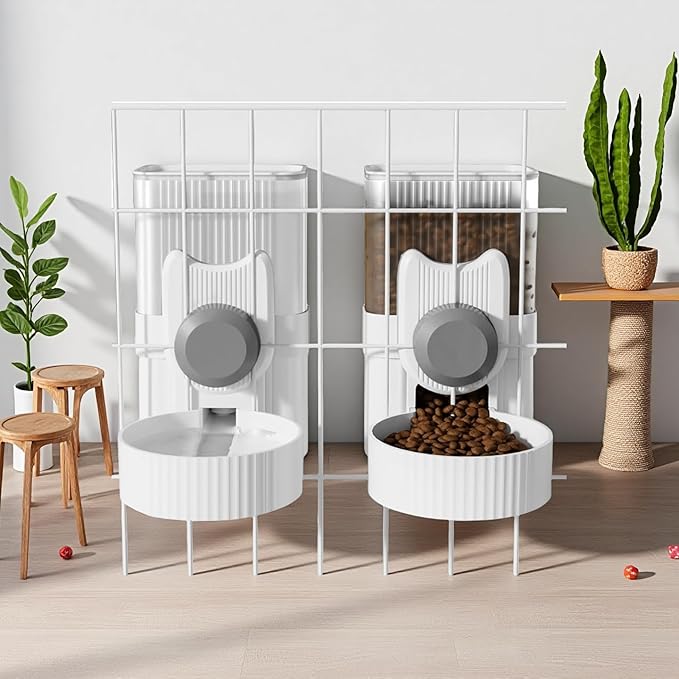 Gravity pet Food Automatic Dispenser: Small pet Feeding cage Feeder Tray - 1L Automatic pet Feeder and Sink kit, Suitable for Cats, Puppies, Rabbits, Ferrets (Gray)