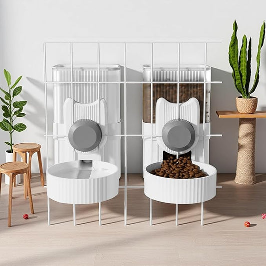 Gravity pet Food Automatic Dispenser: Small pet Feeding cage Feeder Tray - 1L Automatic pet Feeder and Sink kit, Suitable for Cats, Puppies, Rabbits, Ferrets (Gray)