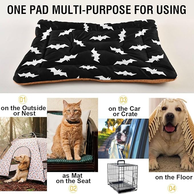 Halloween Bats Pet Bed Cute Dog Bed Mat Absorbing Non Slip Pad Pet Sleeping Mat for Small, Medium, and Large Dogs Puppy Cat 24 in x 18 in