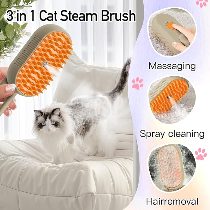 Steam Pet Brush, Steaming Cat Brush, 2025 New 3 in 1 Pet Steam Groomer Brushes, Lifweb-E-Comb,Massaging and Cleaning Hair Removal Multifunctional for Cats and Dogs.(Orange 1Pcs)