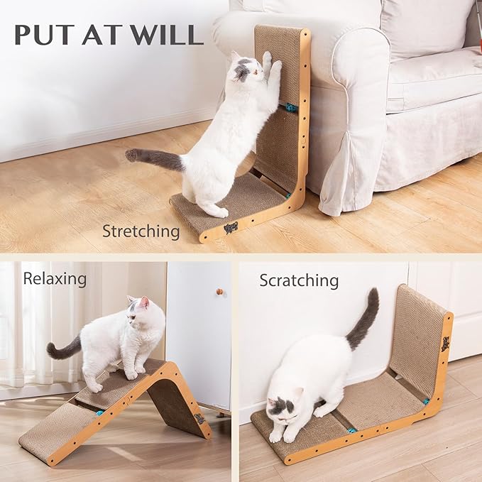 Cat Scratcher Scratching Post with 2 Cat Ball Toy Track Scratchers for Indoor Cats Scratching Board Cardboard L Shaped Scratch Pad for Cats as Beds & Furniture