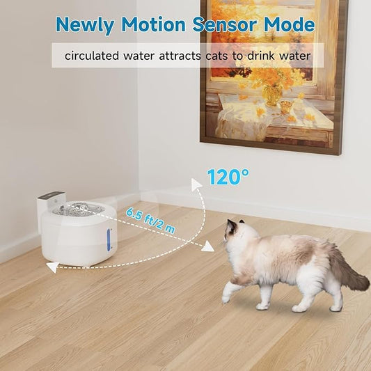 Pawinner Stainless Steel Cat Water Fountain, 1.8L Pet Water Fountain, Automatic Pet Water Dispenser, LED Water-Level Window, Ultra Quiet with Motion Sensor Cat Fountain for Drinking for Cats Indoor