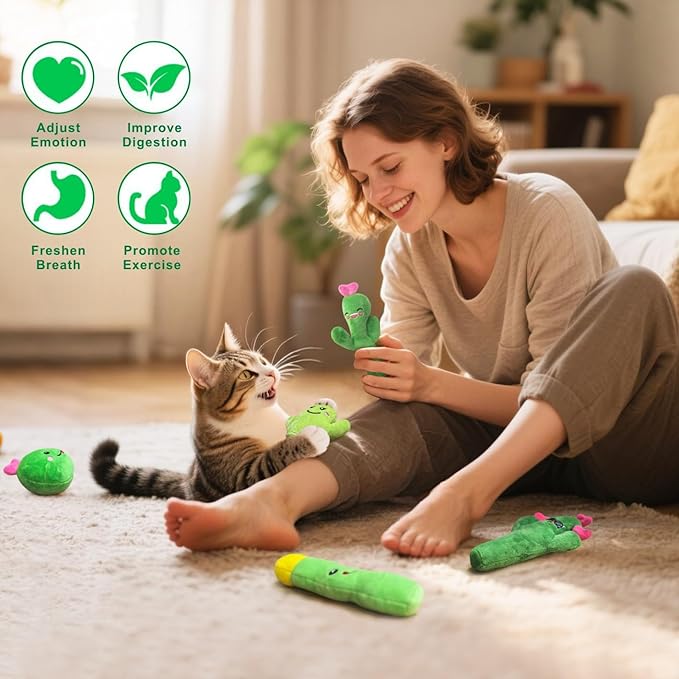 5 Pack Catnip Toys Cactus Crinkly Sound Interactive Chew Kitten Cat Toys for Indoor Cats, Exercise Cat nip Toy to Stimulate Play & Reduce Boredom