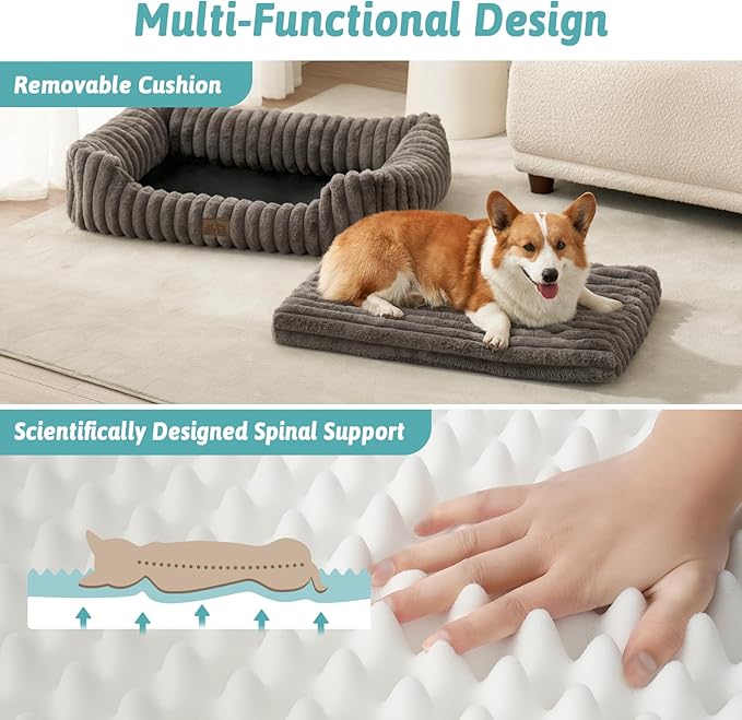 Orthopedic Dog Bed for Small Dogs & Medium Dogs - Washable Rectangle Pet Bed with Anti-Slip Bottom, Soft Calming Cat & Puppy Bed for Indoor Pets (30"x23"x7", Grey)