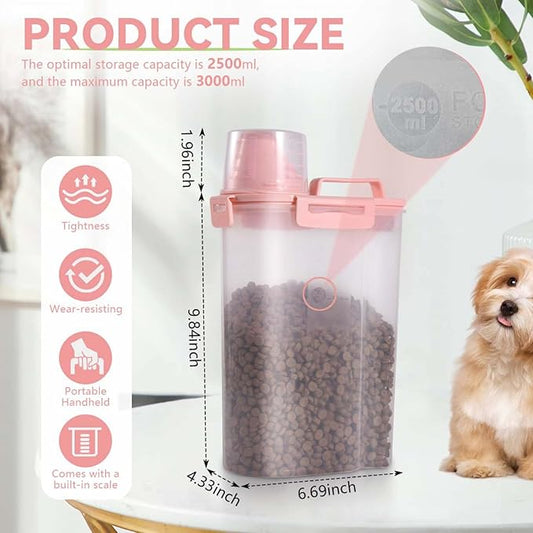SenseYo 2.5lb Pet Food Storage Container with Measuring Cup, 3L Cat Food Storage Container Dog Food Storage BPA Free for Small Dog, Cat, Bird (Pink)
