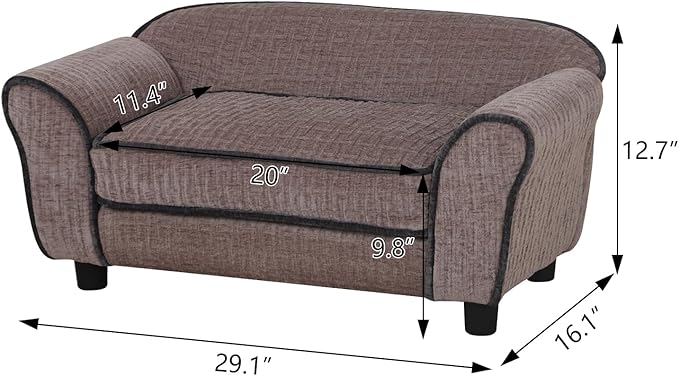 Pet Sofa/Dog Bed with Luxury Striped Fleece Pet Bed Animal Sleeping Bed， Small Dog and Cat Couch Bed (Light Brown)