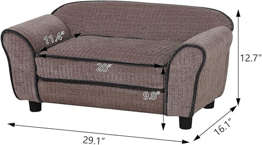 Pet Sofa/Dog Bed with Luxury Striped Fleece Pet Bed Animal Sleeping Bed， Small Dog and Cat Couch Bed (Light Brown)