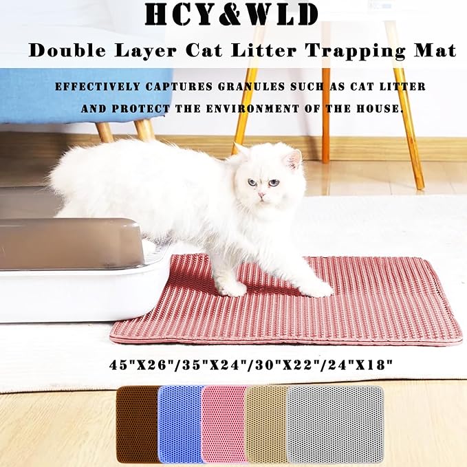 HCY&WLD Cat Litter Mat, Honeycomb Double Layer Cat Litter Trapping Mat, Waterproof Urine Proof Non-Slip, Scatter Control, Less Waste, Easier to Clean (Pink, 45" X 26")