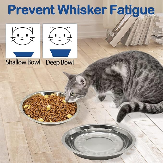 kathson 8 Pcs Stainless Steel Cat Food Bowls, Replacement Whisker Relief Cat Metal Dishes, Shallow Wide Cat&Dog Food and Water Bowl Suitable for Pet Feeding Stand, Dishwasher Safe (9.44 Inch Dia.)