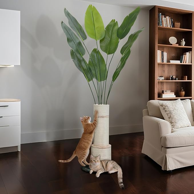 EMUST Cat Scratching Post, 5.86FT Cat Tower with Tall Scratching Posts for Indoor Cats Adults with Nature Sisal Rope-Bird of Paradise Artificial Plants Indoor with 9 Trunks, 70" Faux Tree for Decor