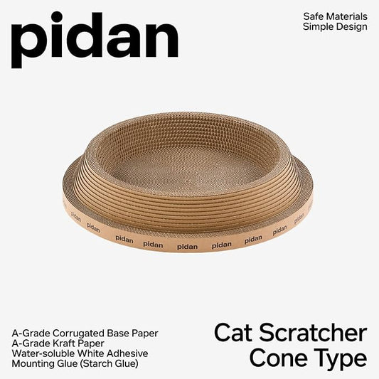pidan Cat Scratcher Cardboard, Round Cat Scratchers Bed for Indoor Cats Scratching Board,A-Grade Corrugated Base Paper,Safe Glue (Cone Type)
