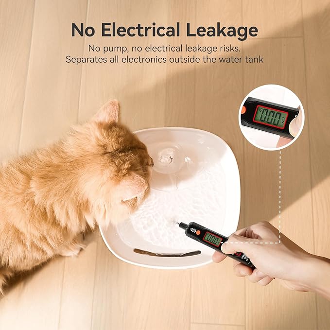 Cheerble Pumpless Cat Water Fountain, 2L/67oz Automatic Pet Fountain, Elfin E1 Lite Cat Fountain for Drinking, MagDrive™ Technology, Continuous Flow Mode, BPA-Free (White, E1 Lite)