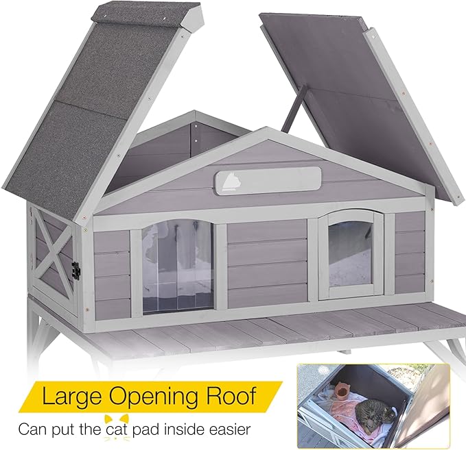 Aivituvin Outdoor Cat House for Outdoor Cats Kitty Shelter with Large Opening Roof,Raise Cat Cage,Waterproof