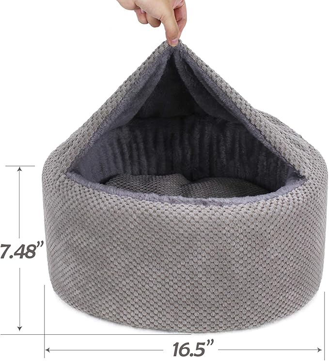 Winsterch Large Cat Cave Bed - Soft, Enclosed & Washable for Indoor/Outdoor Cats & Kittens, Anti-Slip Bottom, Calming, Covered (Gray, 16.5 x 16.5 x 7.48 in)