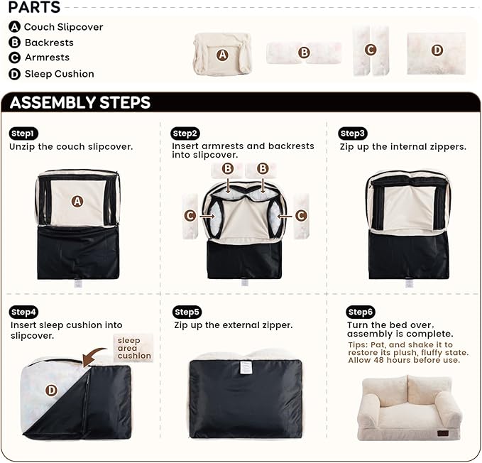 Hollypet Fluffy Plush Dog Cat Pet Couch Soft Calming Sofa Bed for Medium Small Cats and Dogs, Beige