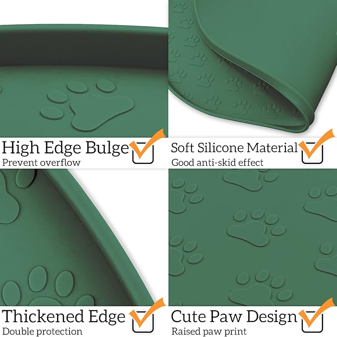 KPWACD Pet Placemat for Dog and Cat, Anti-Slip Waterproof Dogs Feeding Bowl Mat Prevent Food and Water Overflow, Silicone Puppy Dish Mats Suitable for Small Medium Big Pets, Hunter Green, 24" * 16"