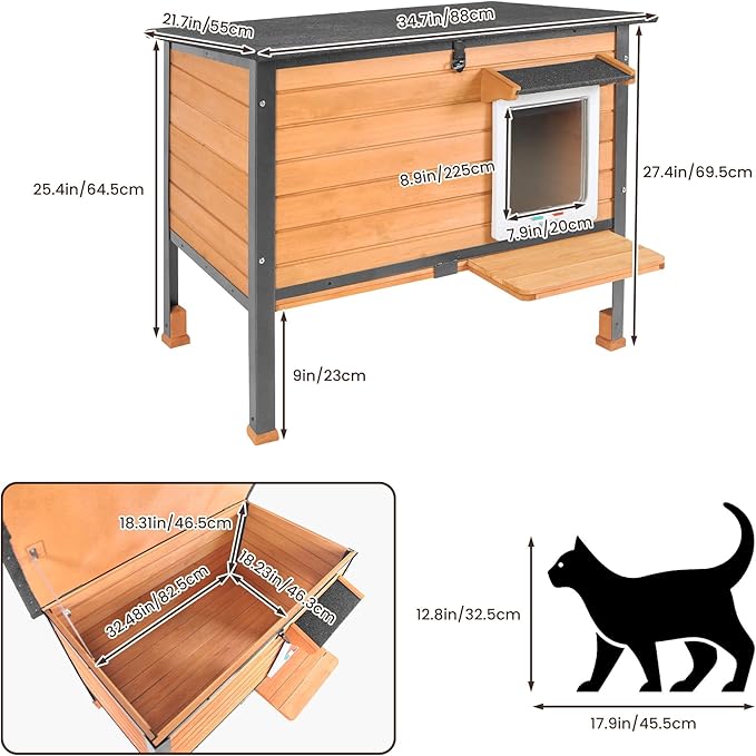 Outdoor Cat House,cat Houses for Outdoor Cats Rainproof All Round Metal Frame Wooden Condos, Indoor and Outdoor Use for Rabbit,Small Animal Feral Cat Shelter