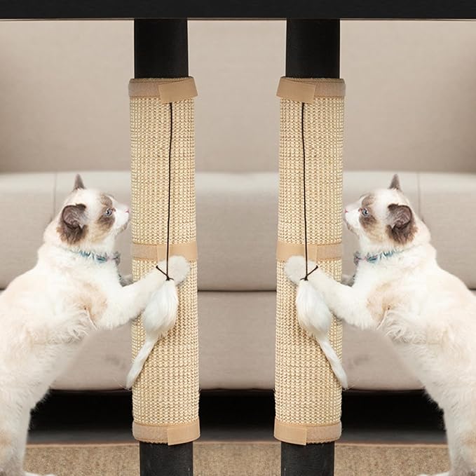 JanYoo 2 Pieces Cat Scratcher Mat for Table Leg Sisal Cat Scratching Pad Scratch Mat for Cat Scratch Pad Rug 19.69 × 9.84 in(Beige)