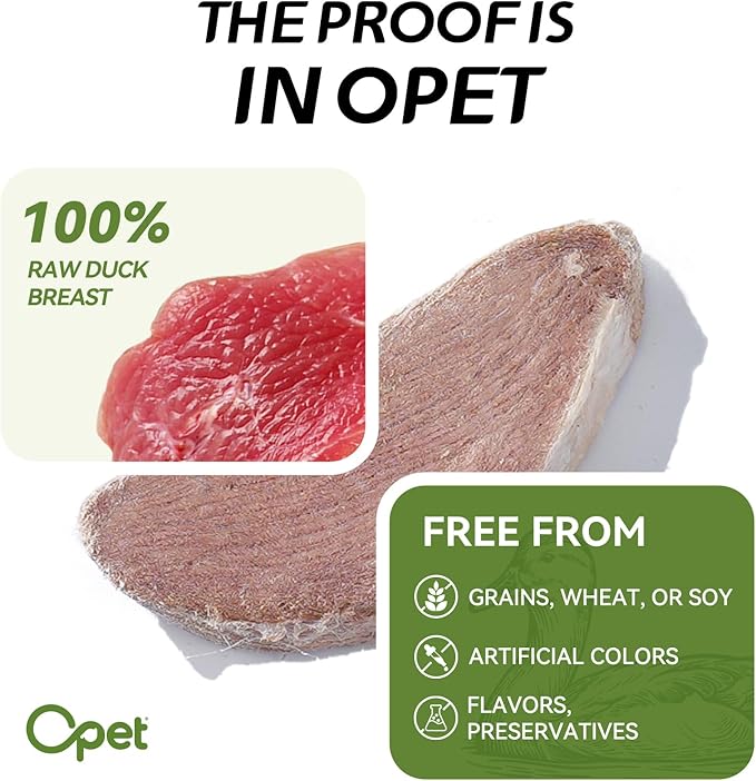 OPET Freeze Dried Duck Cat Treats, Single Ingredient Grain Free High Protein Pet Food for Cats and Dogs, Healthy Training Snacks，Freeze Dried Duck Breast Sliced Fillets (Duck Breast, 5.92 Ounce)