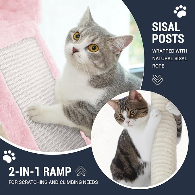 Allewie 68 Inches Cat Tree/House and Towers for Big Feline/Scratching Post/Multi-Level Large Kitty Climbing Tree with Condo/Pink